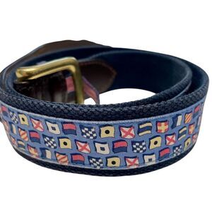 Men Belt Graphic Sailing Flag print Leather Belt Brass Buckle by Vineyard Vines